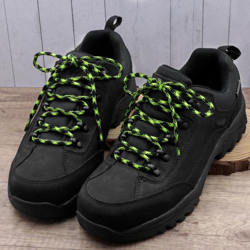 DELELE 2 Pair Round Wave Shape Non Slip Heavy Duty and Durable Outdoor Climbing Shoelaces Black&Fluorescent Green Hiking Shoe Laces Shoestrings-102 inch - Image 3